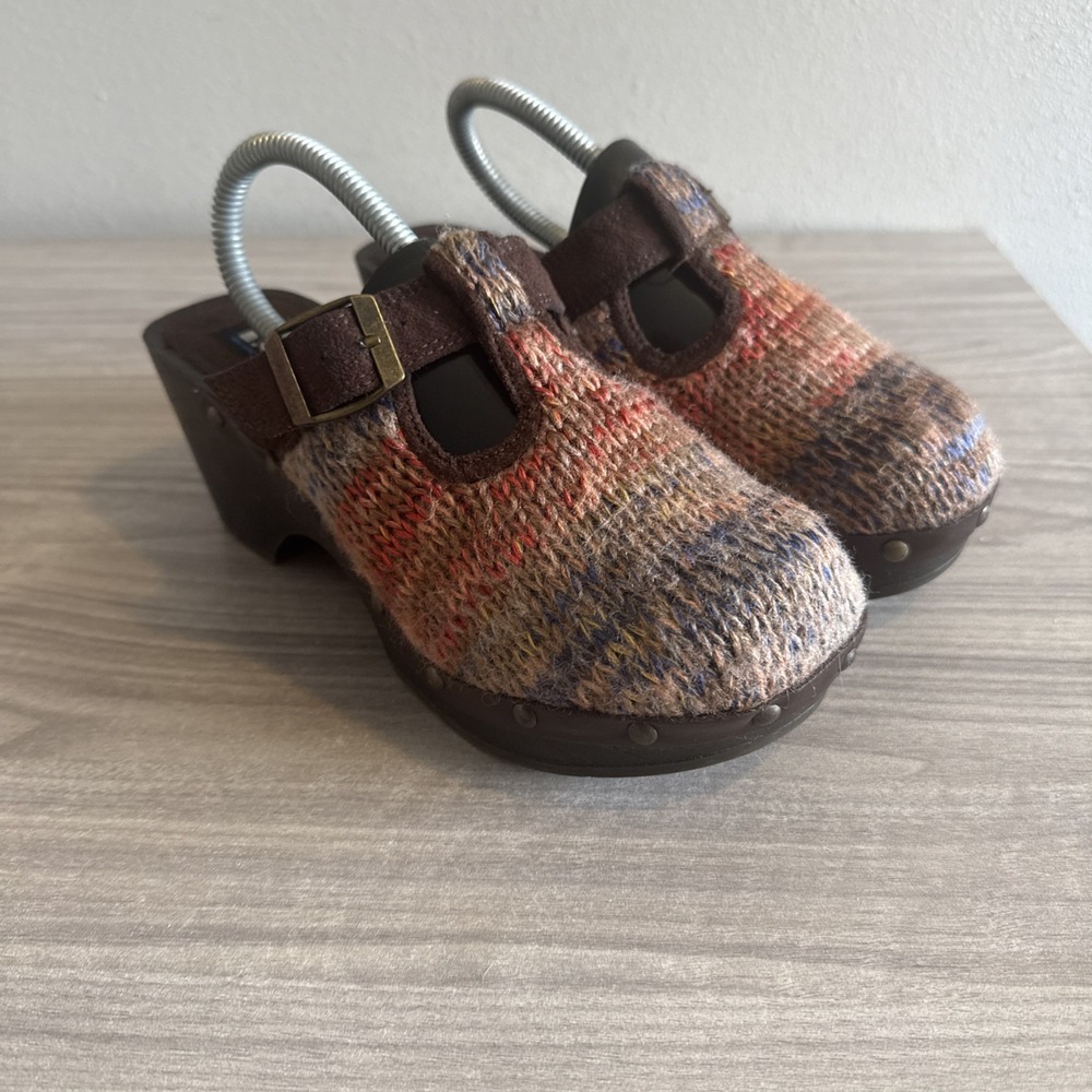 L.E.I. Bundle up Wool Knit Clogs Women's Sz 7 Vintage Platform Shoes Multicolor - Picture 2 of 11